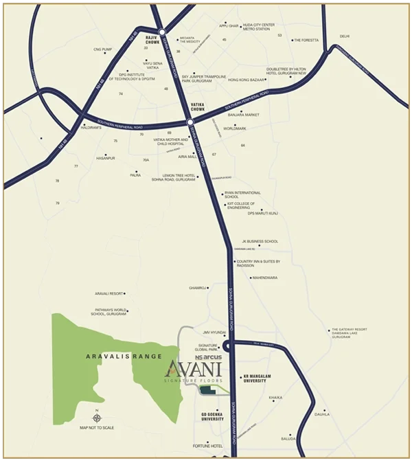 Avani-signature-floors-sector-2-sohna-location-map