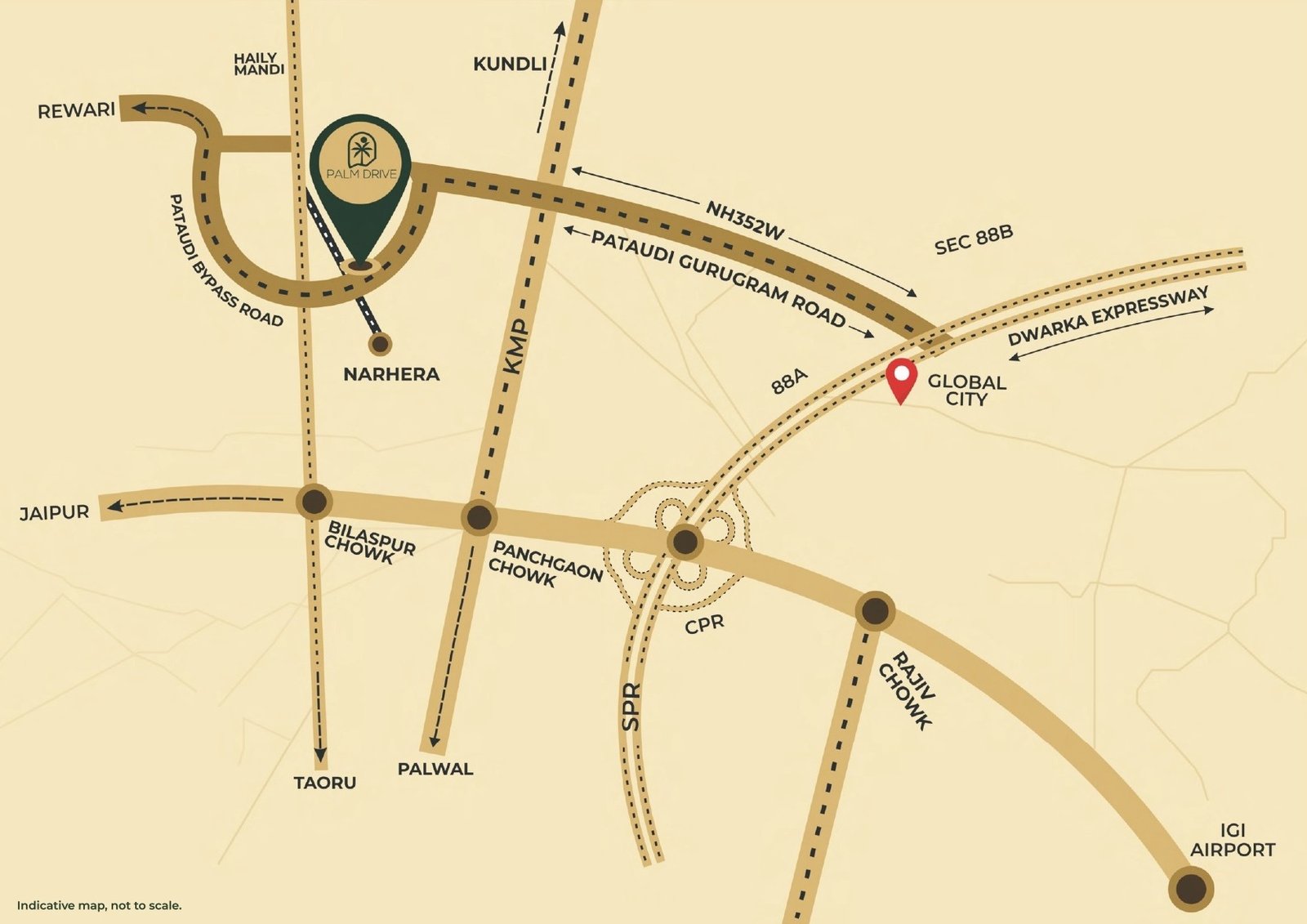 Vks-palm-drive-ddjay-affordable-plots-sector-3-pataudi-gurgaon-location-map